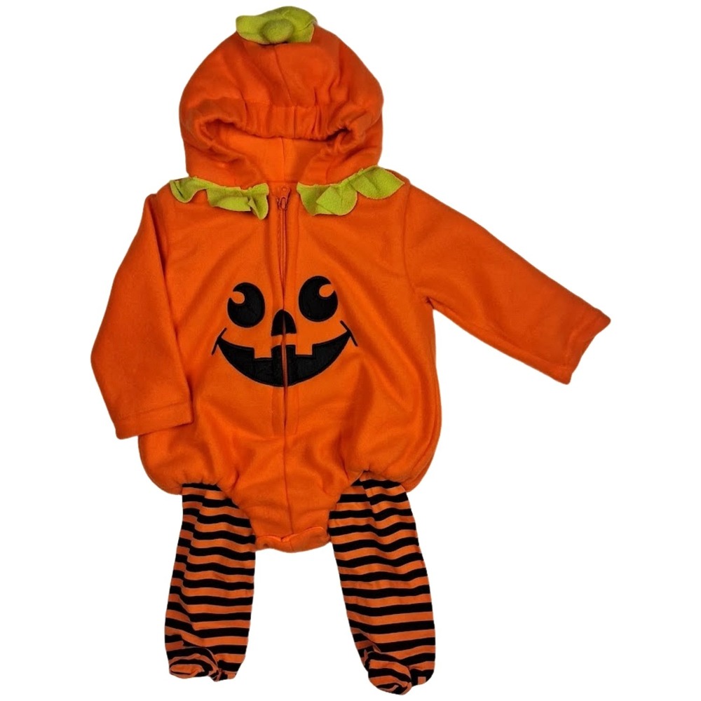 Baby Pumpkin Halloween Outfit 12 18 Mo Hooded Jack-O-Lantern  Black Stripe Pants